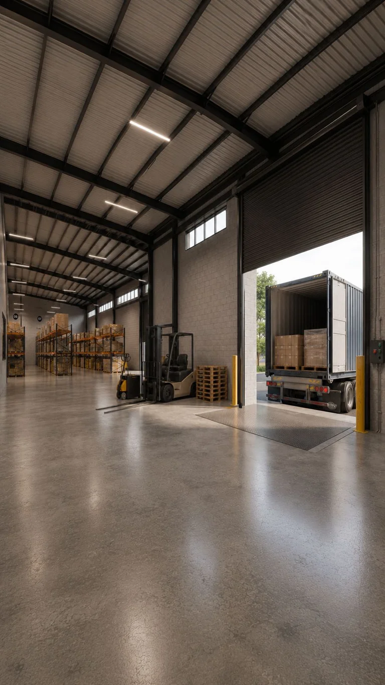 Render de bodega industrial en Umán, Yucatán: andén de carga