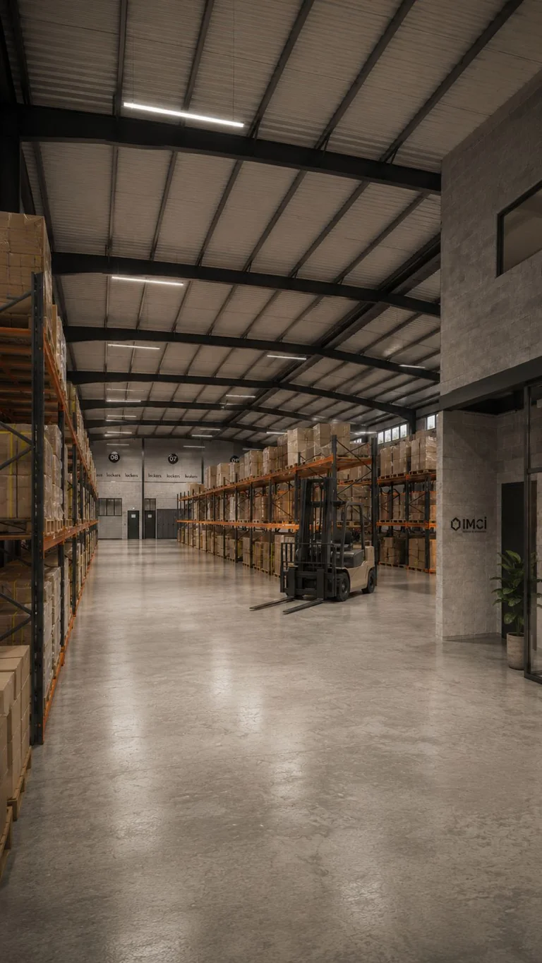 Render de bodega industrial en Umán, Yucatán: interior de nave